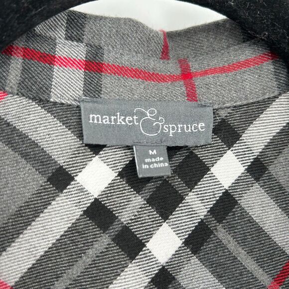 MARKET & SPRUCE Women's Gray Red Plaid Long Sleeve Button Up Shirt Size Medium - Picture 5 of 6